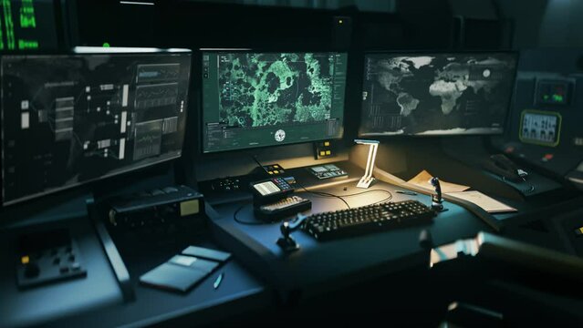 High tech weapon looking for rival forces at the warfare mission area. High tech weapon initiating the rocket attack during an army mission. High tech weapon destroying the terrorists in a mission.