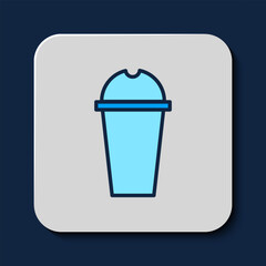 Filled outline Milkshake icon isolated on blue background. Plastic cup with lid and straw. Vector