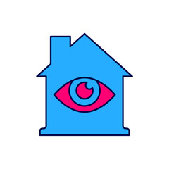 Filled outline House with eye scan icon isolated on white background. Scanning eye. Security check symbol. Cyber eye sign. Vector