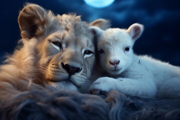 cute animal photography of a lion and lamb