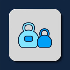 Filled outline Kettlebell icon isolated on blue background. Sport equipment. Vector