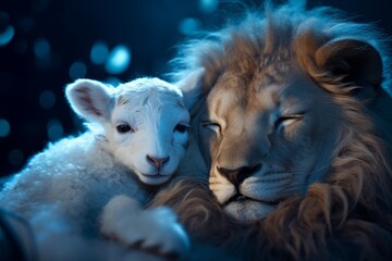 cute animal photography of a lion and lamb