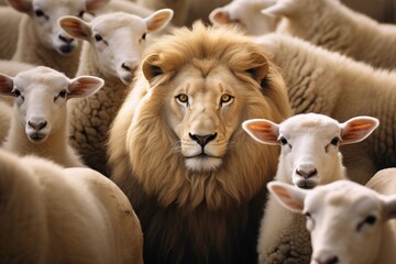 cute animal photography of a lion and lamb - Powered by Adobe