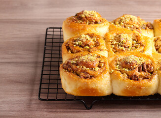 Sticky buns with pistachio nuts