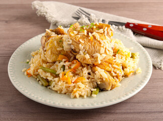Chicken thighs on rice