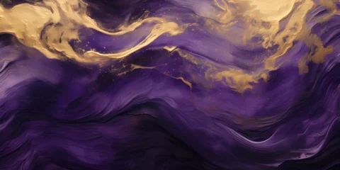 Foto op Canvas Purple textured oil paint wit golden elements, abstract background © TatjanaMeininger