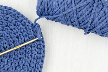 rope, blue polyester cord, skein, close-up