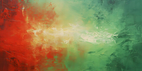 Abstract and textured oil paint background in green and red colors