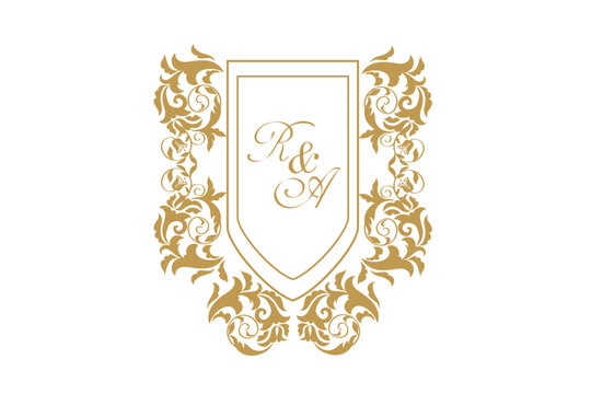 VY Initial Wedding Monogram Logo Crest. Custom Wreath Wedding Monogram. 