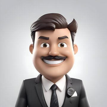 3D illustration of a cartoon businessman with a mustache on his head