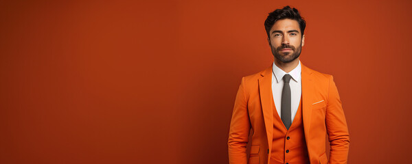 confident businessman wearing orange suit and tie