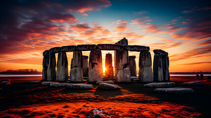 Megalithic monument of antiquity, of a religious nature. Winter Solstice Concept - obrazy, fototapety, plakaty