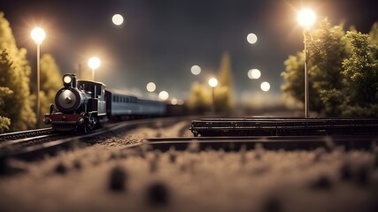 train passing by night toy train at night time