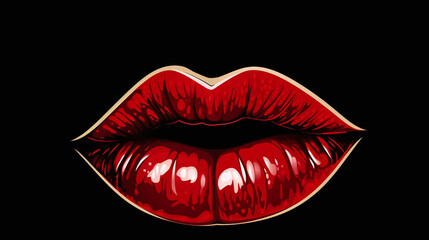 Illustration of red, sexy female lips, isolated on a black background, air kiss, beautiful lips, beauty, red lipstick, cosmetics.