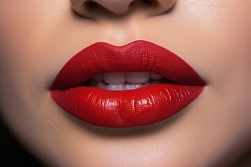 Women's lips with red lipstick close-up, beautiful lips, beauty, red lipstick, for cosmetics advertising.