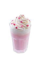 Hot white chocolate cocktail for Valentine's day holidays on a white isolated background