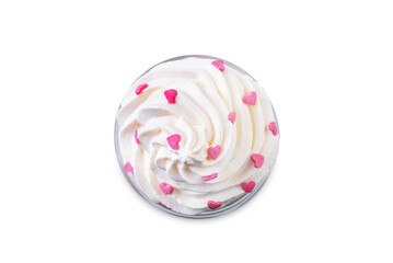 Hot white chocolate cocktail for Valentine's day holidays on a white isolated background