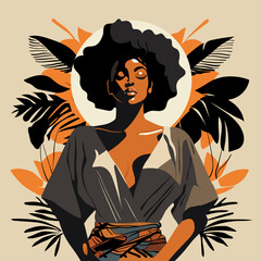 black woman with plants boho style