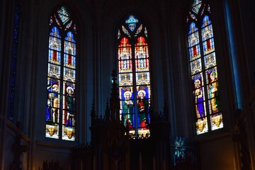 Fototapeta na wymiar Colorful glass mosaic of Christ inside a church