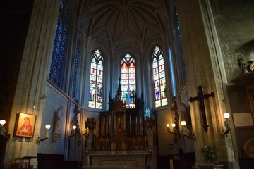 Fototapeta na wymiar Colorful glass mosaic of Christ inside a church