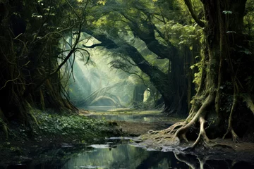 Rolgordijnen Sprookjesbos fairytale magical forest with fantastic plants