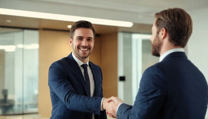 Business people shaking hands in office, positive, successful concept 
