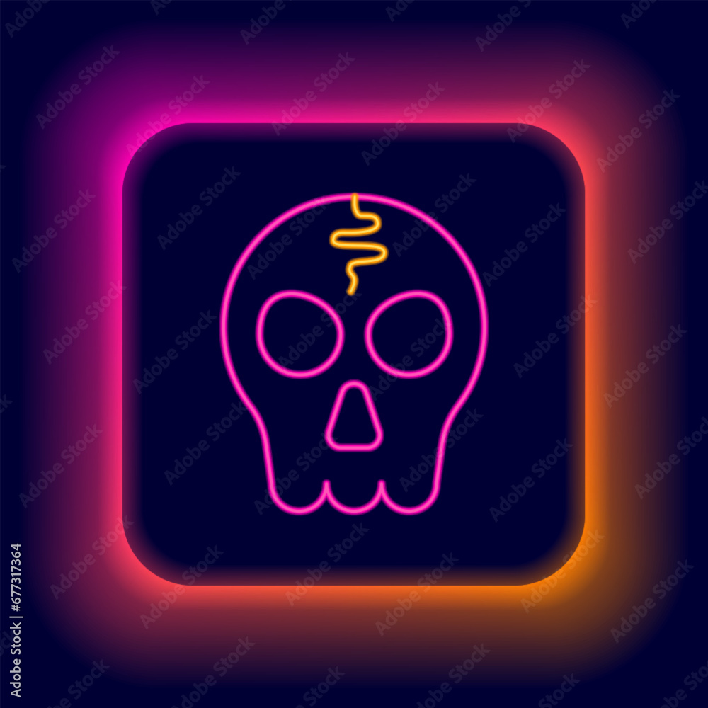 Poster glowing neon line skull icon isolated on black background. happy halloween party. colorful outline c