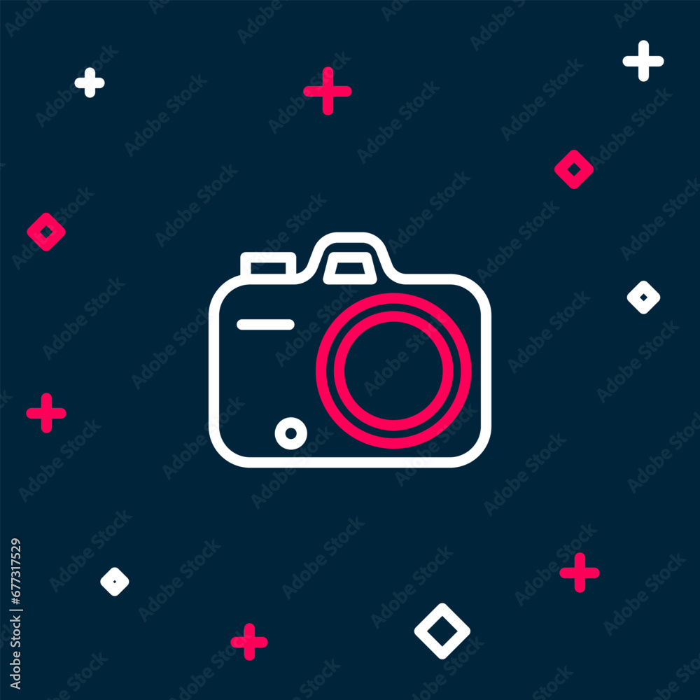 Wall mural line photo camera icon isolated on blue background. foto camera. digital photography. colorful outli