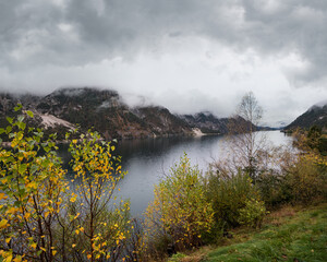 Mountain alpine autumn lake Achensee, Alps, Tirol, Austria.