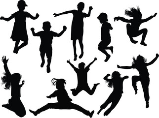 ten active child black silhouettes