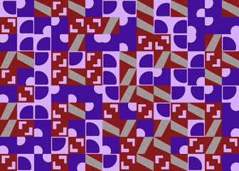 A pattern consisting of geometric shapes of purple, pink, red and gray colors