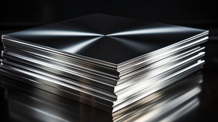 Raw materials for the metallurgical industry. Stack of stainless steel sheets - obrazy, fototapety, plakaty