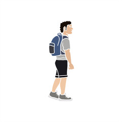 colorful illustration of a traveler with a backpack for icon or logo