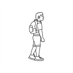  line art illustration of a traveler with a backpack for icon or logo