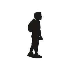 silhouette illustration of a traveler with a backpack for stamp sign