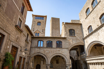 Traditional architecture in the Medieval district of San Pellegrino in the medieval old town of Viterbo, Lazio, Italy