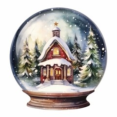 Fototapeta premium Enchanting Christmas Snowglobe watercolor isolated on white background 