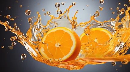 Fotobehang fresh orange slice  splash in water © bmf-foto.de