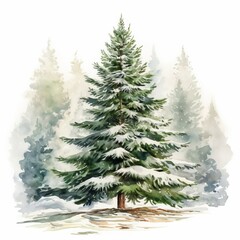 Obraz premium Snowy Christmas Tree watercolor isolated on white background 