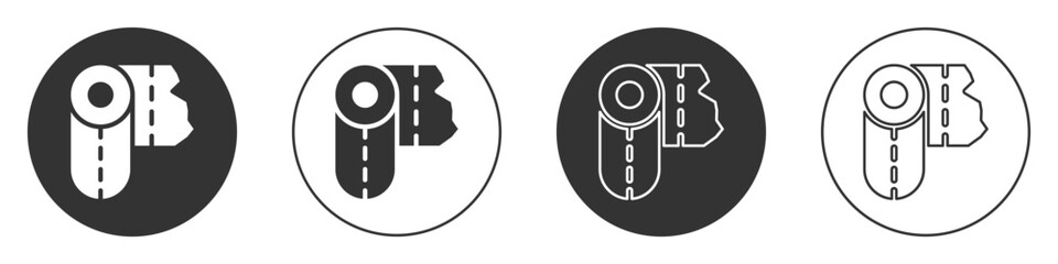 Black Paper towel roll icon isolated on white background. Circle button. Vector