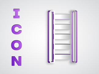 Paper cut Fire escape icon isolated on grey background. Pompier ladder. Fireman scaling ladder with a pole. Paper art style. Vector