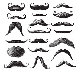 Mustache set hand drawn sketch in doodle style illustration
