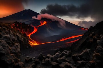 Etna is the highest active volcano in Europe. It is located on the Italian island of Sicily in the administrative unit of the metropolitan city of Catania. - obrazy, fototapety, plakaty