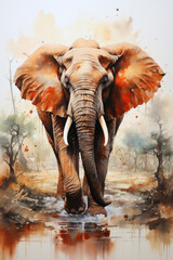 Elephant in watercolor style. Created with Generative AI