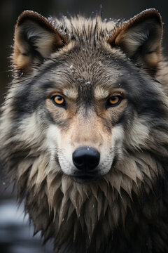 Wolf portrait on dark background, AI Generative
