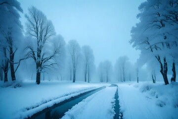 Magic winter landscape with snowfall