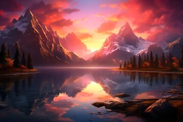 Fototapeta na wymiar Breathtaking sunrise over majestic mountains