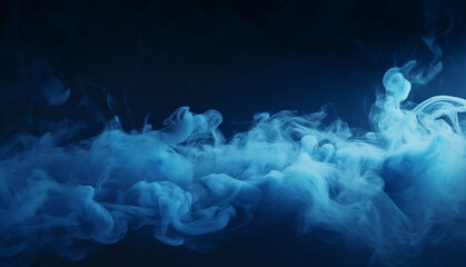 Fototapeta na wymiar Black scene with blue smoke in the background. Blue mist on the ground. Fog backdrop.