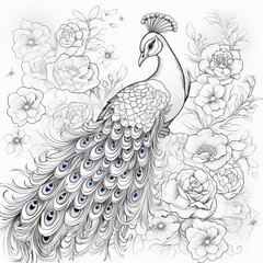 Fototapeta premium Elegant peacock coloring page in an exquisite style, AI generator