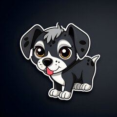 Cute dog with big eyes on black background. Vector illustration.